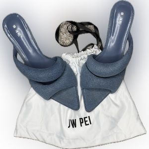 JW Pei Sara Mules Women’s Denim Blue Kitten Heels